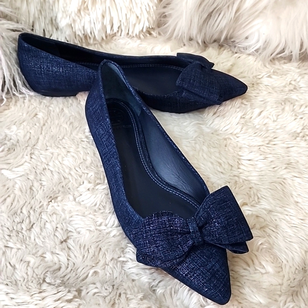 Tory Burch Navy Flats with Bow